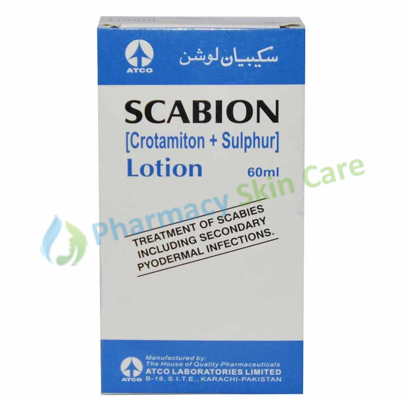 Scabion Lotion 60ml Atco Laboratories Pvt_ Ltd Scabicide Each 100gm Of Lotion Contains Crotamiton 10gm_ Sulphur 2gm