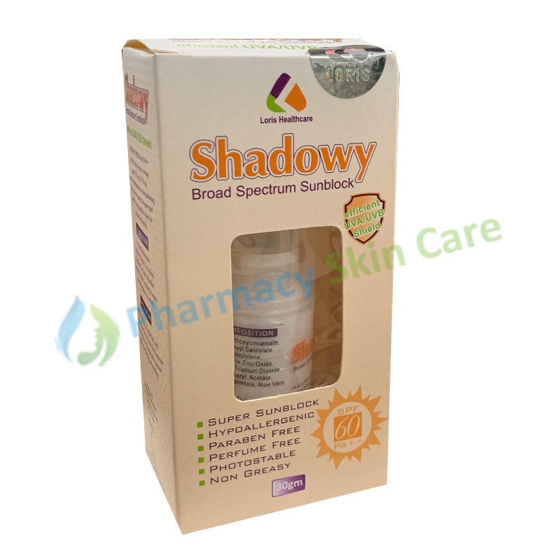 Shadowy Spf 60 Pa++ Broad Spectrum Sunblock 30Gm Skin Care