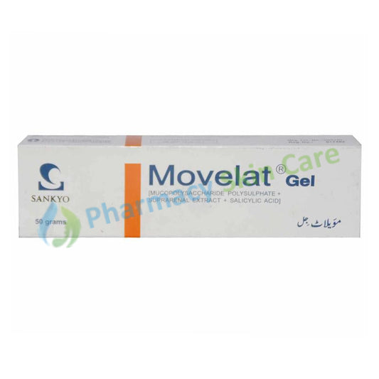 Movelat Gel 50Gram Analgesic Sankyo Atco Laboratories Mucopolysaccharide Polysulphate+Suprarenal Extract Salicylic Acid