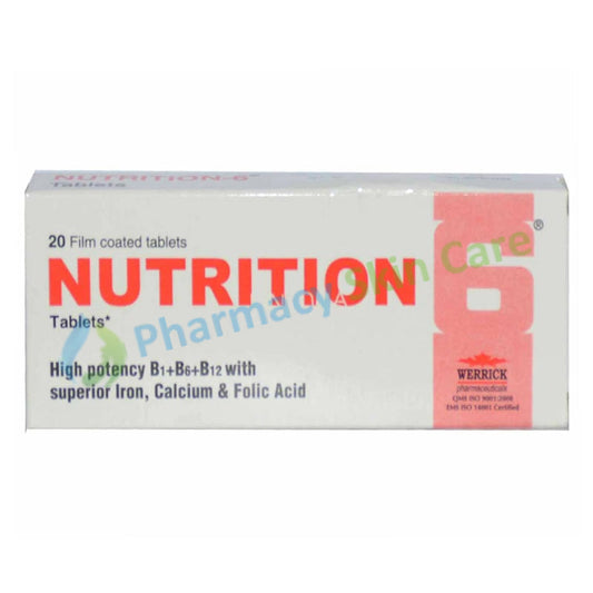 Nutrition 6 Tablet Werrick Pharmaceuticals Iron Vitamin Supplement High Potency B1+B6+B12 Superior Iron Calcium & Folic Acid