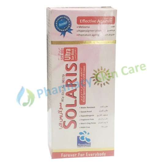 Solaris ultra sun block spf60 pharma health pakistanpvt ltd sun screen broad spectrum spf 60 sunblock with fairness