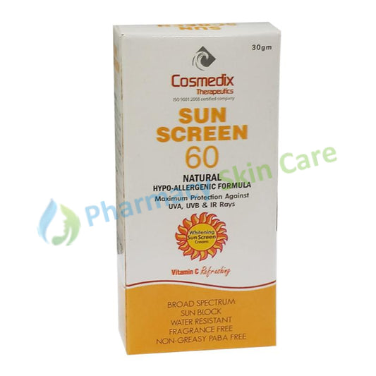Sun Screen 60 Cream 30g Hypo-Allergenic Vitamin C Cosmedix Therapeutics